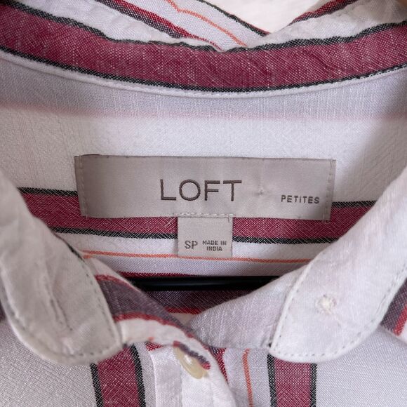 LOFT Striped Button Down Tunic Shirt White Red Casual Womens Small Petite SP - Picture 5 of 7